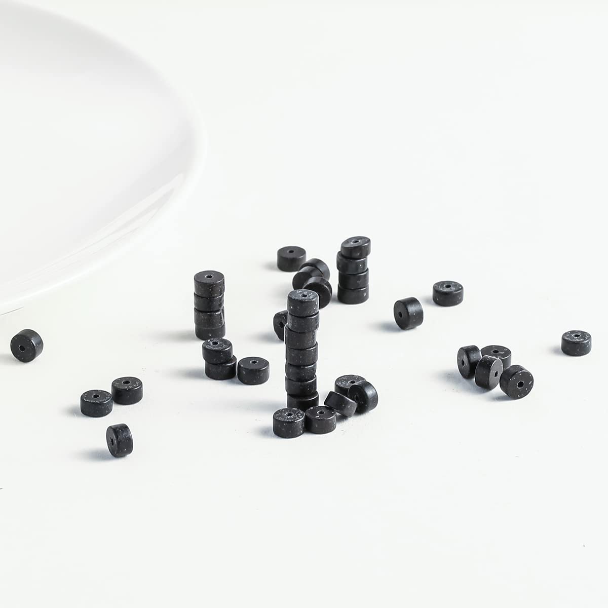 Natural Black Agate Stone Spacer Beads 6x3mm 38cm/str Flat Round Loose Semi Gemstone Caps for Making Bracelets Necklace