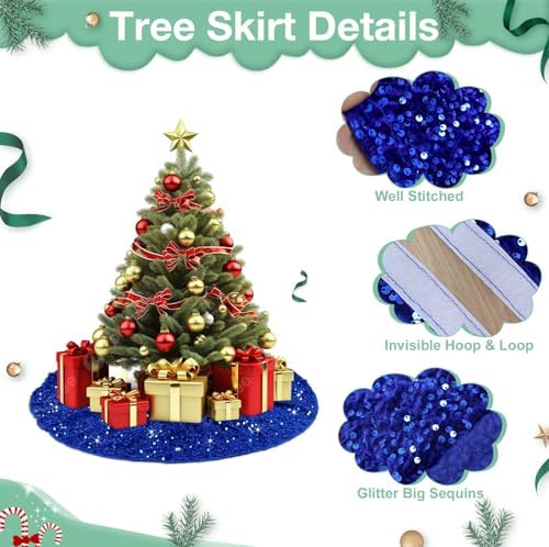 Royal Blue Christmas Tree Skirt Glitter Xmas Tree Skirt 36 Inch Sequin Tree Skirts Velour Tree Skirts Mat Blue Tree Skirt Christmas Round Tree Collar Ring for Halloween Christmas Tree Decor