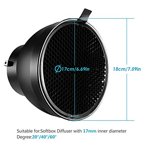 Neewer Standard Reflector 7 inches/18 Centimeters Soft Diffuser with 20/40/60 Degree Honeycomb Grid for Bowens Mount Studio Flash Strobe Light Monolight