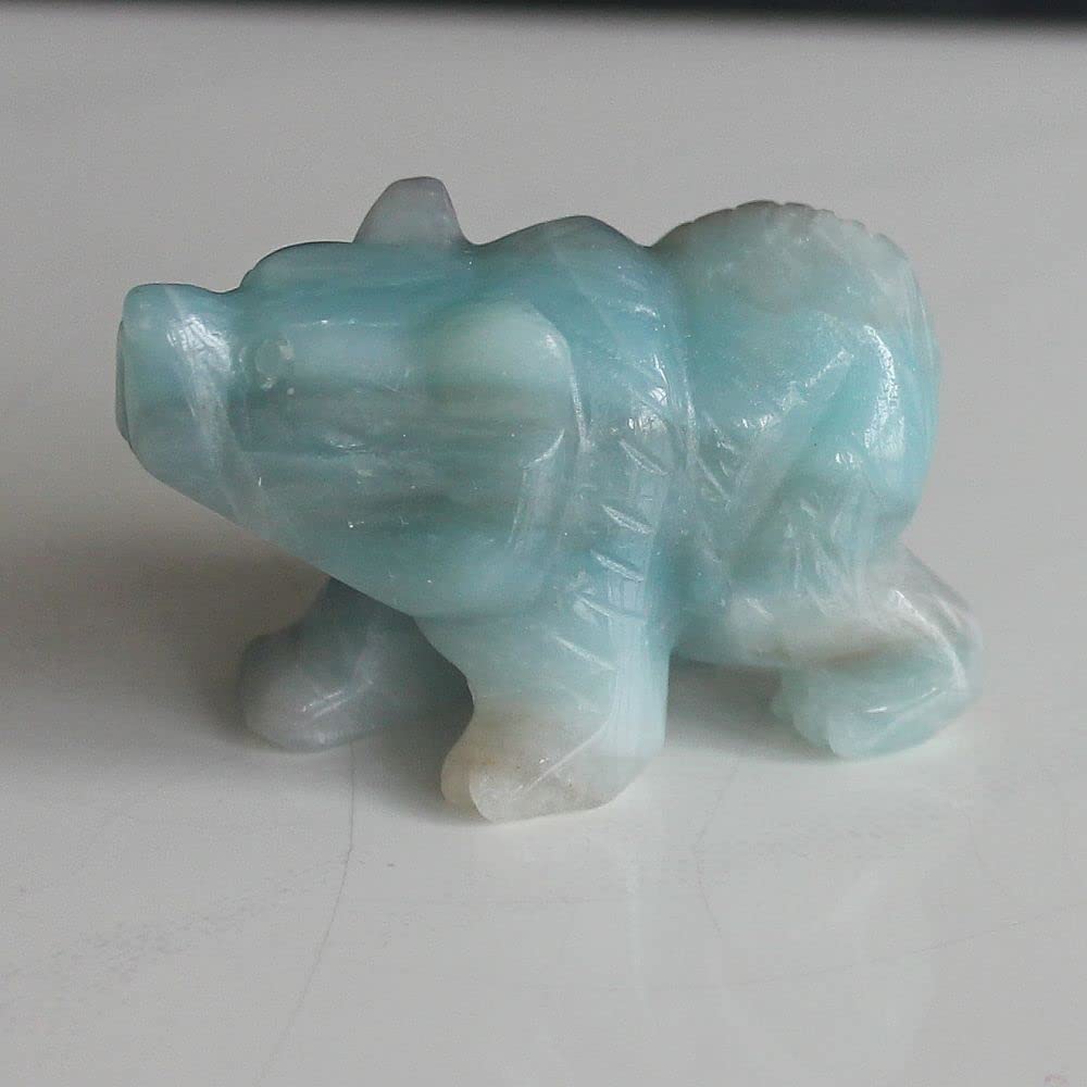HLbshi Hand Carved Mixed Gemstone Crystal Bear Figurine Animal Carving Statue Home Decor 1.5'' (Amazonite)