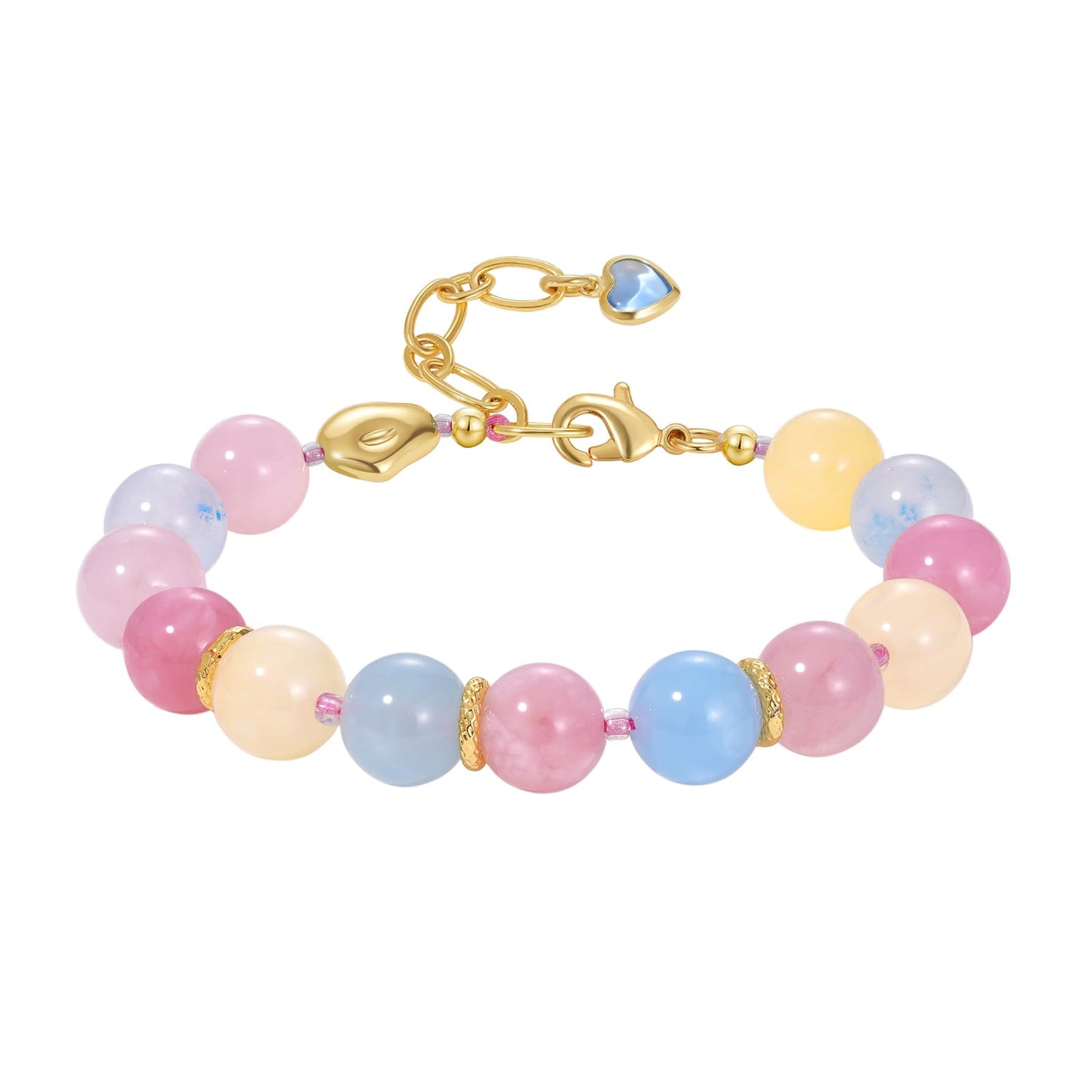 KissYan Beaded Bracelets for Women, Colorful Natural Stone Boho Bead Bracelet for Beach, Handmade Gemstone Summer Jewelry Gifts (Morganite)