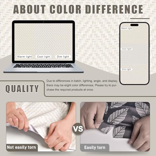 Rugreat Striped Grasscloth Wallpaper Peel and Stick Textured Grass Cloth Contact Paper for Cabinets Herringbone Fabric Wallpaper for Bedroom Beige Faux Linen Contact Paper Removable 197inL 17.3inW - size: 17.3" x 197"
