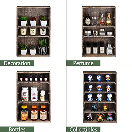 Ikee Design Wooden Wall-Mounted Display Shelves Rack for Collectibles-Figures,Shot Glasses,Spice Can,Cosmetics or Perfume-5 Adjustable Height Shelves,Space-Saving,Coffee Color - color: Coffee, 5 Shelves
