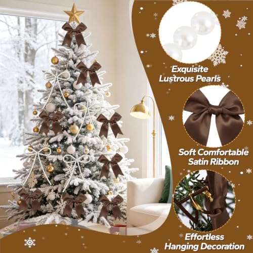 18 Pcs Pearl Bow Ornaments for Christmas Tree Toppers Decorations