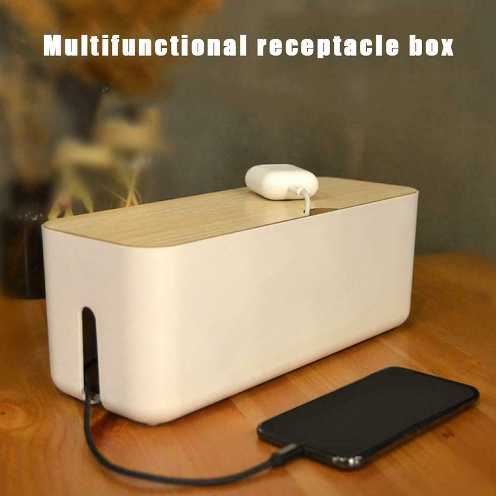 Cable Management Box - Wooden Style Large Cord Organizer Box to Hide Wires & Power Strips | Desk Computer Cable Organizer Box | Safe ABS Materia for Home & Office (Black)