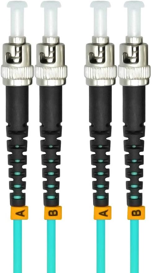 Jeirdus 3Meters 10ft ST to ST Duplex 50/125 10G OM3 Multi-Mode Fiber Optic Cable Jumper Optical Patch Cord ST-ST