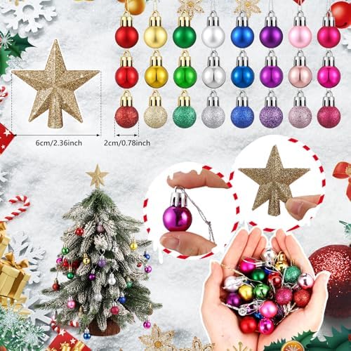 RoundFunny 25 Pcs Mini Christmas Balls Ornaments Set 0.79 Inch Christmas Day Ball Topper Star Tree Hanging Ornaments for Party Decoration(Bright Colors)