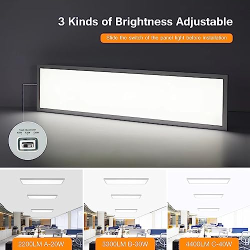 4-Pack 1x4 LED Flat Panel Light Surface Mount, 0-10V Dimmable, 40W-30W-20W & 3000K-4000K-5000K Selectable, for Kitchen, Shop, 100-277V, ETL, White - size: 1x4-4P