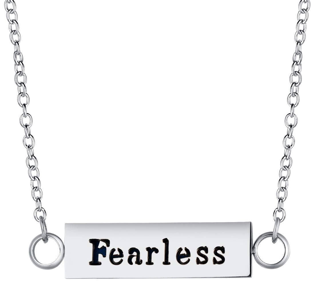 Wild Essentials "Fearless" Essential Oil Diffuser Bar Necklace Gift Set - Includes Aromatherapy Pendant, 24" Stainless Steel Chain, 12 Color Refill Pads