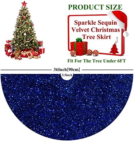 FUHSY Royal Blue 36 Inches Sequin Christmas Tree Skirt Velvet Glitter Personalized Tree Skirts Blue Tree Skirt Sparkle Christmas Skirt Tree for Halloween 6FT Christmas Tree Decorations Ornaments