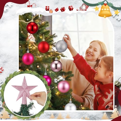 RoundFunny 25 Pcs Mini Valentine's Balls Ornaments Set Valentine's Day Ball Topper Star Tree Hanging Ornaments for Party Decoration(Fresh Colors)