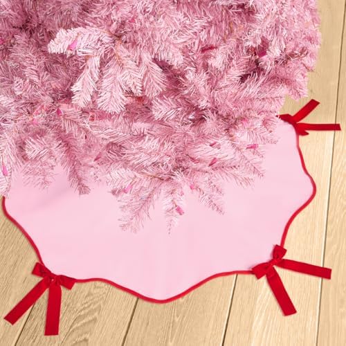 xo, Fetti Pink Christmas Tree Skirt | 36" | Holiday Bow Decorations, Merry Xmas Party Accessory, Tree Stand Collar Blanket