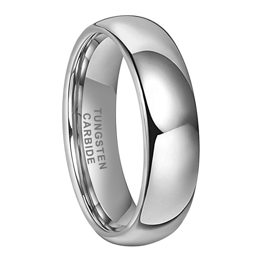 TUTISS 6mm Tungsten Rings for Men Women Engagement Wedding Bands Domed Polished Comfort Fit Size 10