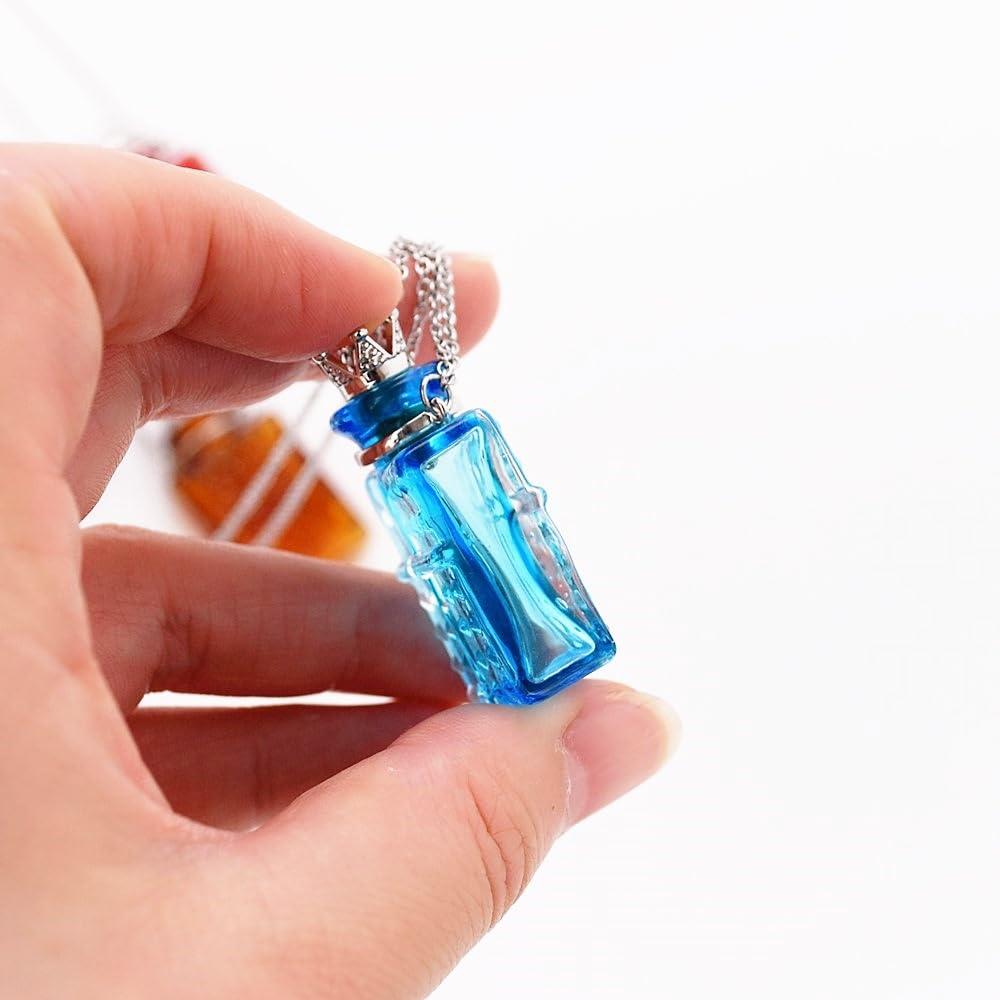 CoolDIY Handcrafted Glaze Glass Square Refillable Essential Oil Necklace Pendant - Aromatherapy Perfume Diffuser Pendant with Stainless Steel Chain (Pink)