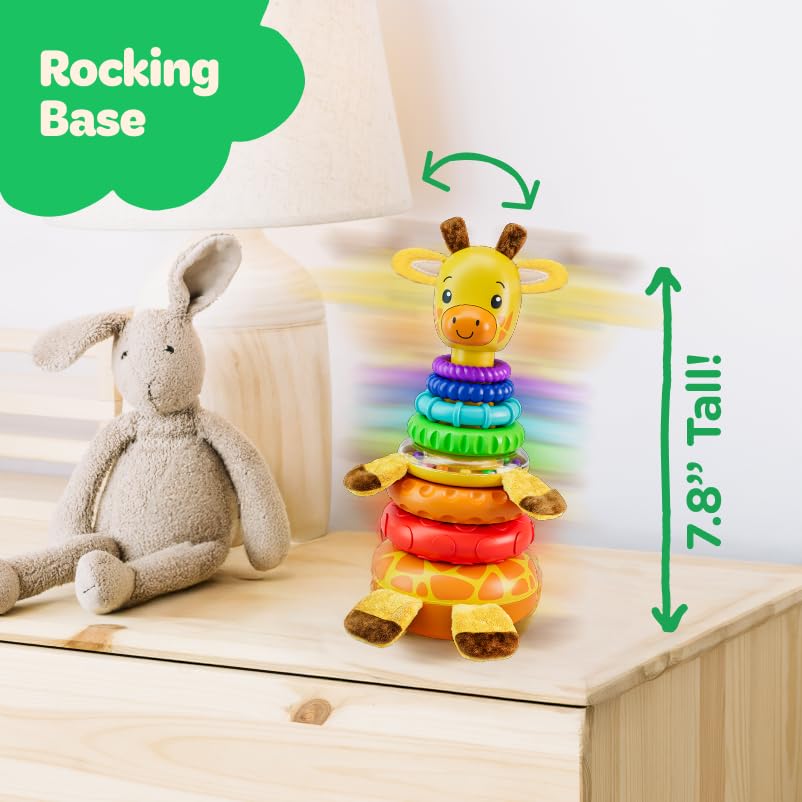 Move2Play, Stacking Toy, Includes 7 Unique Rings, Montessori Development, Baby Toy, Gift for 1 Year Old Boys & Girls, Ages 0-6+, 9, 10, 12, 18+ Months (Giraffe Stacker)