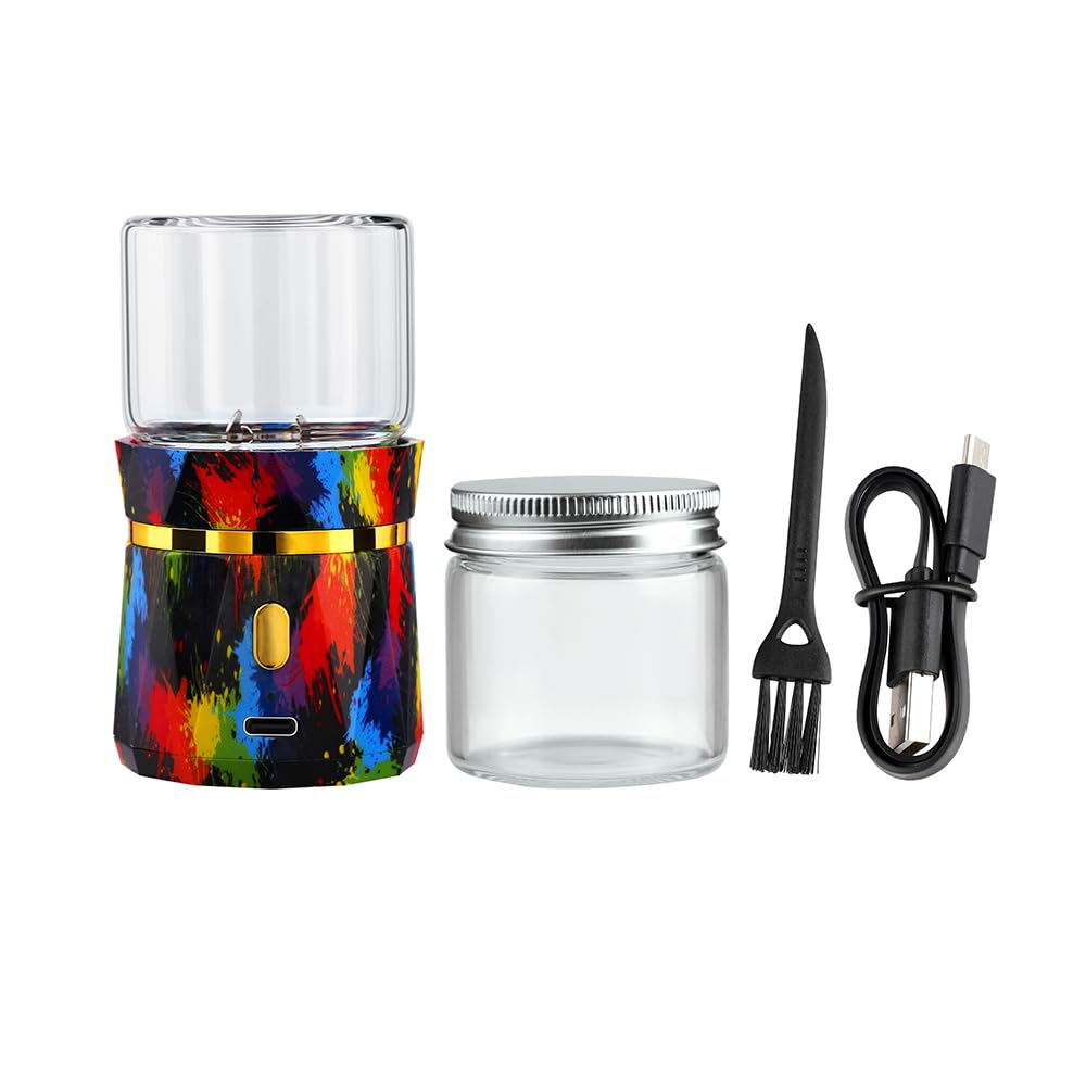 Electric Grinder, Small Spice Grinder Electric Grinders Mini Size 2inx3.5inches with 2pcs 1.7oz/50ml Glass Jar Rechargeable Automatic Small Grinder