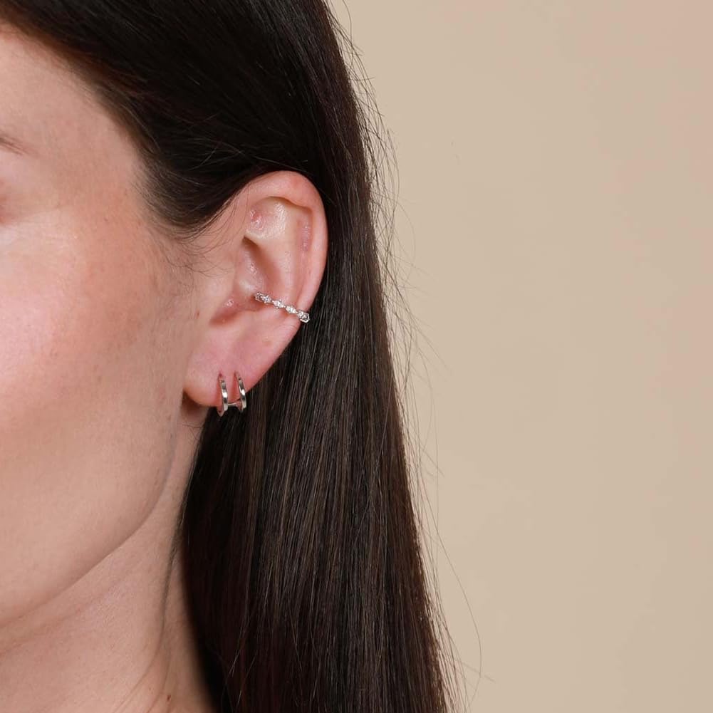 Obidos 14K Gold Plated Double Huggie Hoop Earrings for One Hole | Illusion Stud Earrings for Women