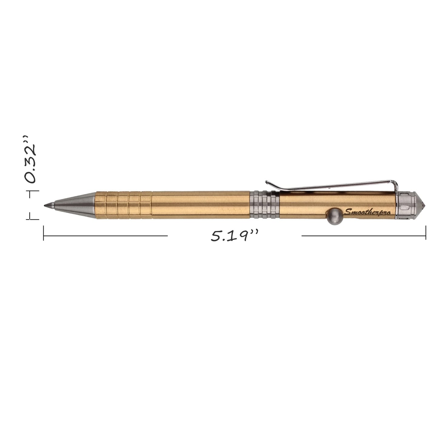 SMOOTHERPRO Solid Brass Bolt Action Pen Shorty Size Compatible with Parker Refill Stainless Steel Clip Medium Weight for Tremor Parkinson Arthritic Signature and Gift (SPR138)