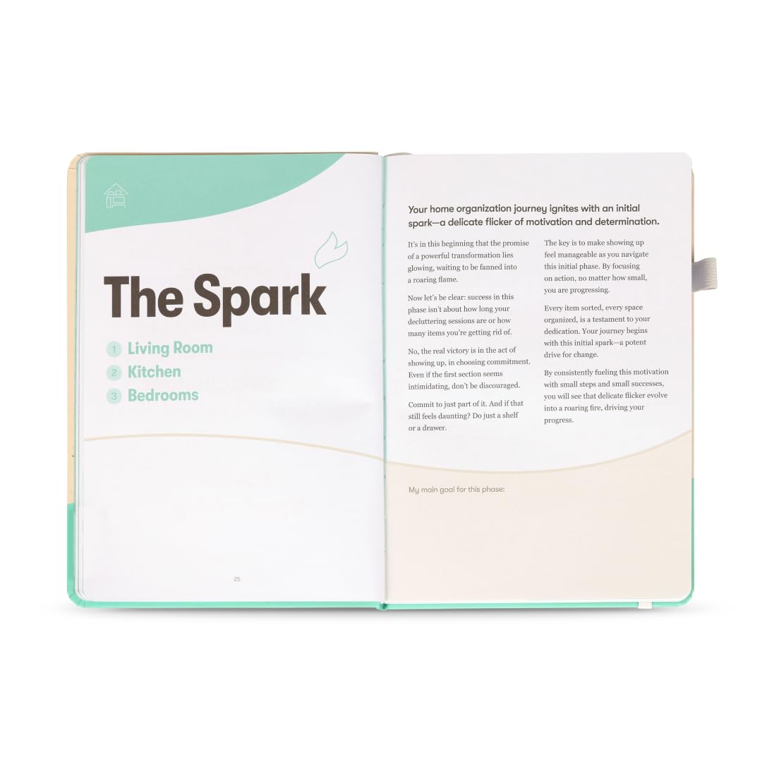 The Home Organization Sidekick Journal by Habit Nest. A Step-by-Step Guide to Declutter, and Organize your Home. Coaches you through Decluttering, Room by Room.
