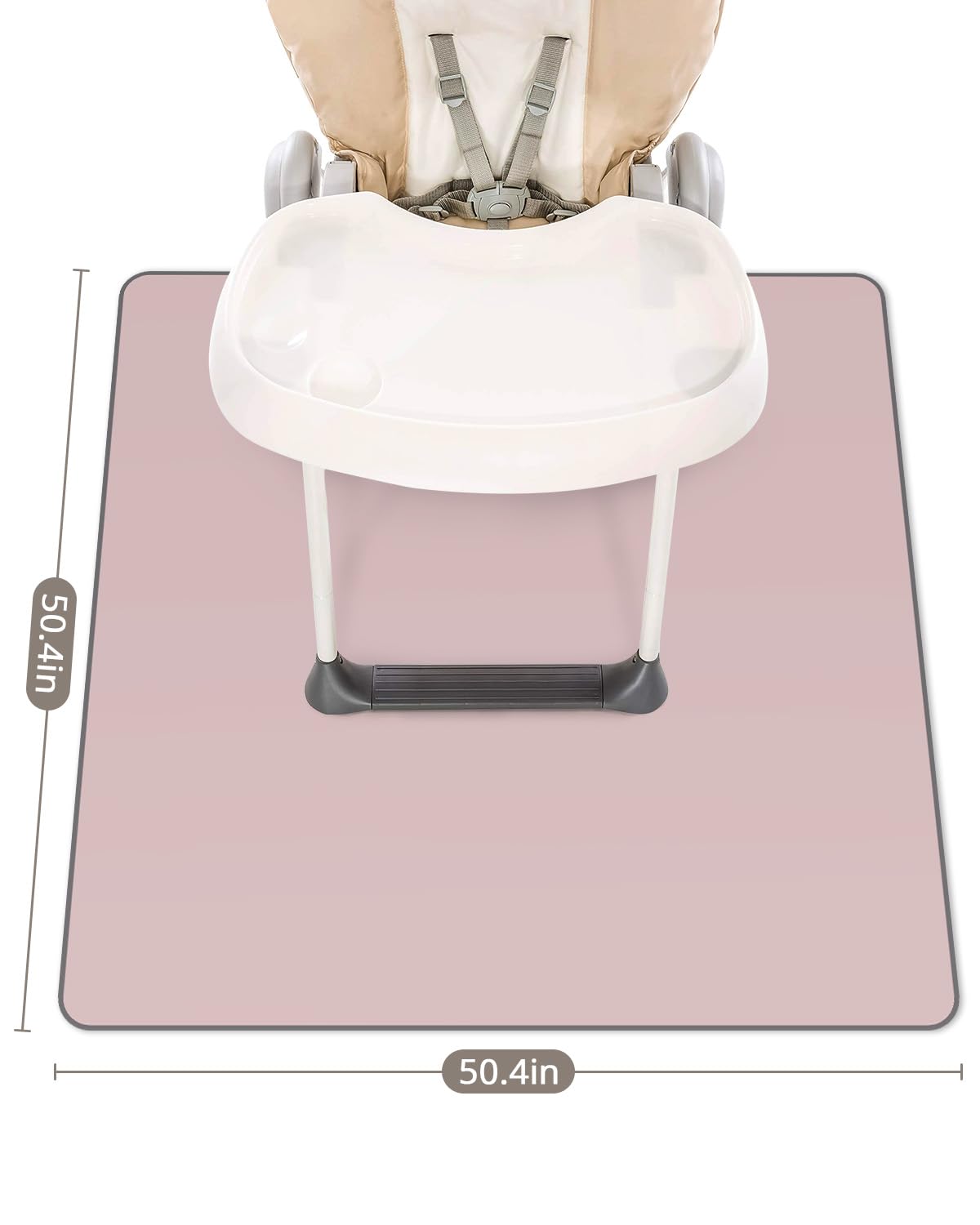 Blissful Diary Baby Splat Mat for Under High Chair, 50.4 x 50.4 Inch Wipeable Splash Mat, Waterproof and Washable, Anti-Slip Floor Protector, Blush Pink