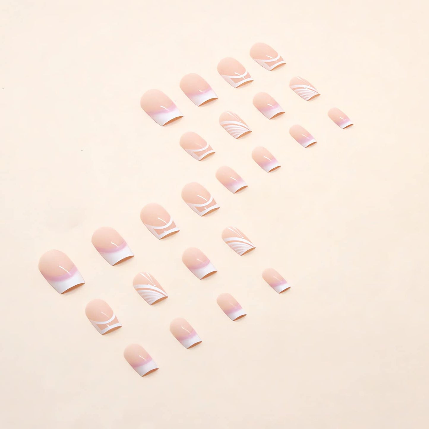 French Tip Press on Nails Medium Square Fake Nails Sweet White Nail Tips Designs Full Cover Square Shape False Nails Nude Acrylic Glue on Nails Medium Length for Women Girls, 24PCS
