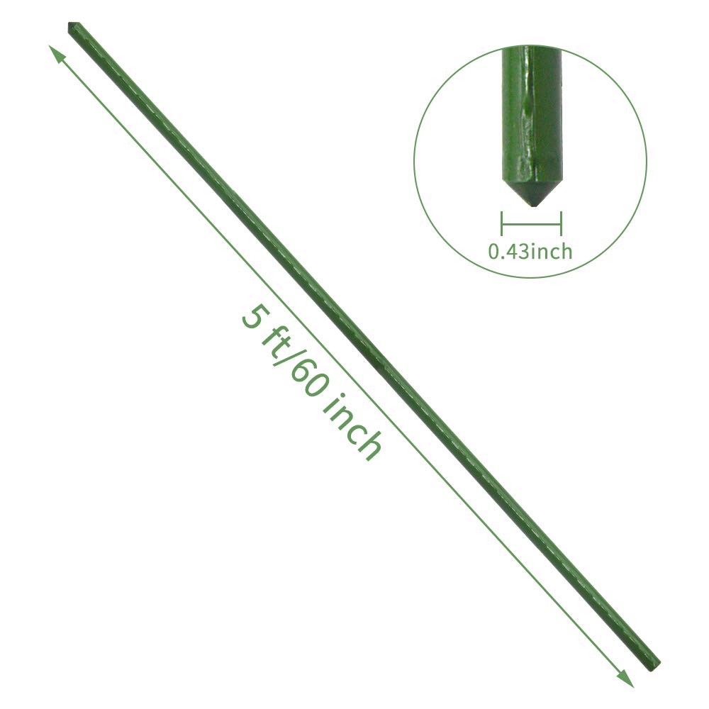 YIDIE Sturdy Metal Garden Stakes 5 Ft Plastic Coated Steel Plant Sticks for Tomatoes,Trees,Cucumber,Fences,Beans,Pack of 25