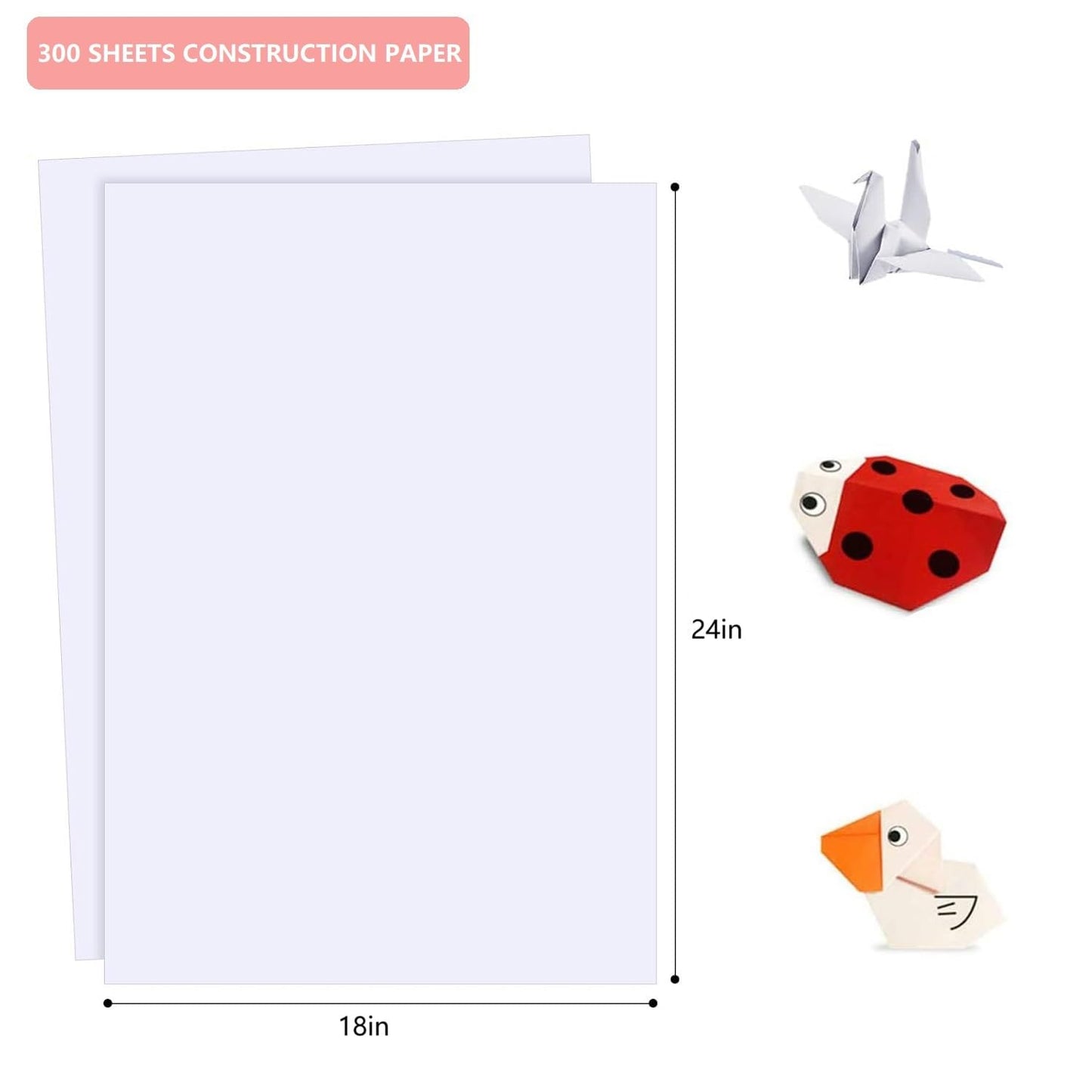 300 Sheets Arts Craft Paper for Drawing 18” x 24” White Construction Paper for Art Project Supplies, Standard Weight