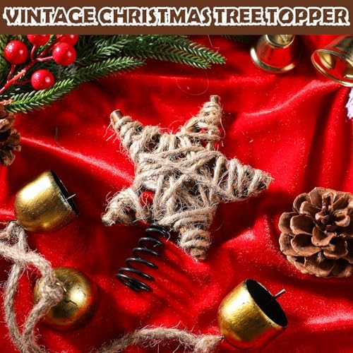Gejoy Mini Christmas Rustic Tree Topper Retro Woven Star Tree Topper 6 Inch Miniature Star for Christmas Ornaments Farmhouse Home Decor Winter Holiday