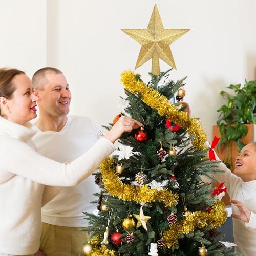 Christmas Tree Star Topper, 8" Gold Glitter Xmas Star Tree Decorations, 3D
