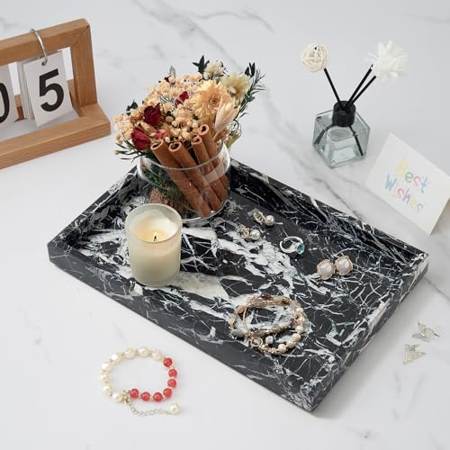 Marble Bathroom Tray,Pure Natural Vanity Tray,Marble Tray for Kitchen Counter Non-Ceramic/Non-Resin,Stone Trays 12 x 8 inch - color: Black White