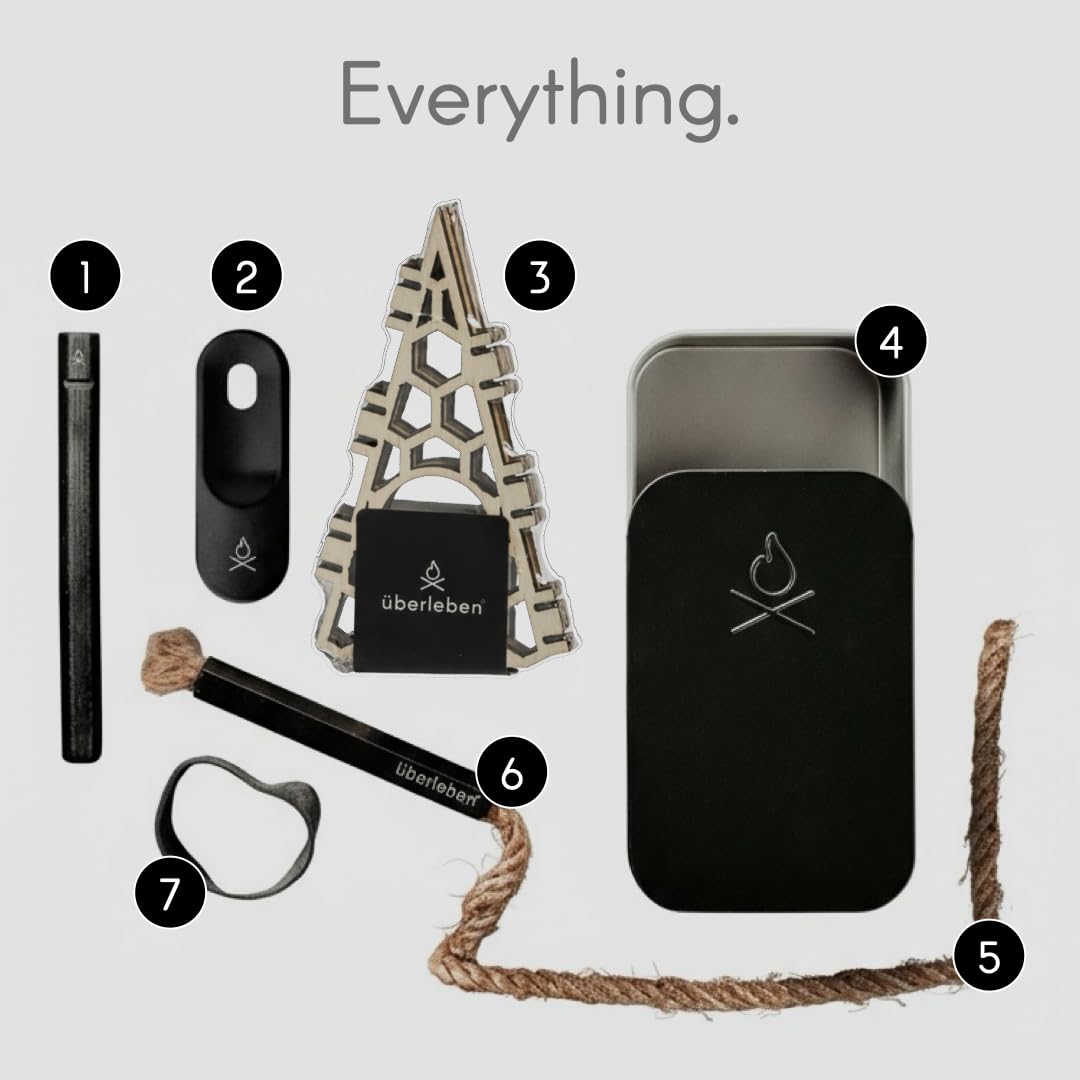 Überleben | FIREKIT Survival Fire Starter Kit – All-in-One Ferro Rod, Striker, Tinder Wick & Bellow – Waterproof Camping Essentials