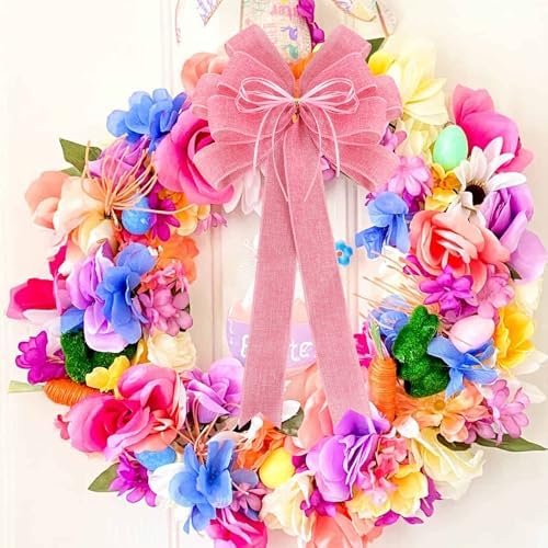 2 Packs Large Pink Valentines Wreath Bows, Large Easter Spring Tree Topper Bow for Christmas Tree, Easter Bow, Valentine Decoration Home Front Door Outdoor Decor (12x20in)