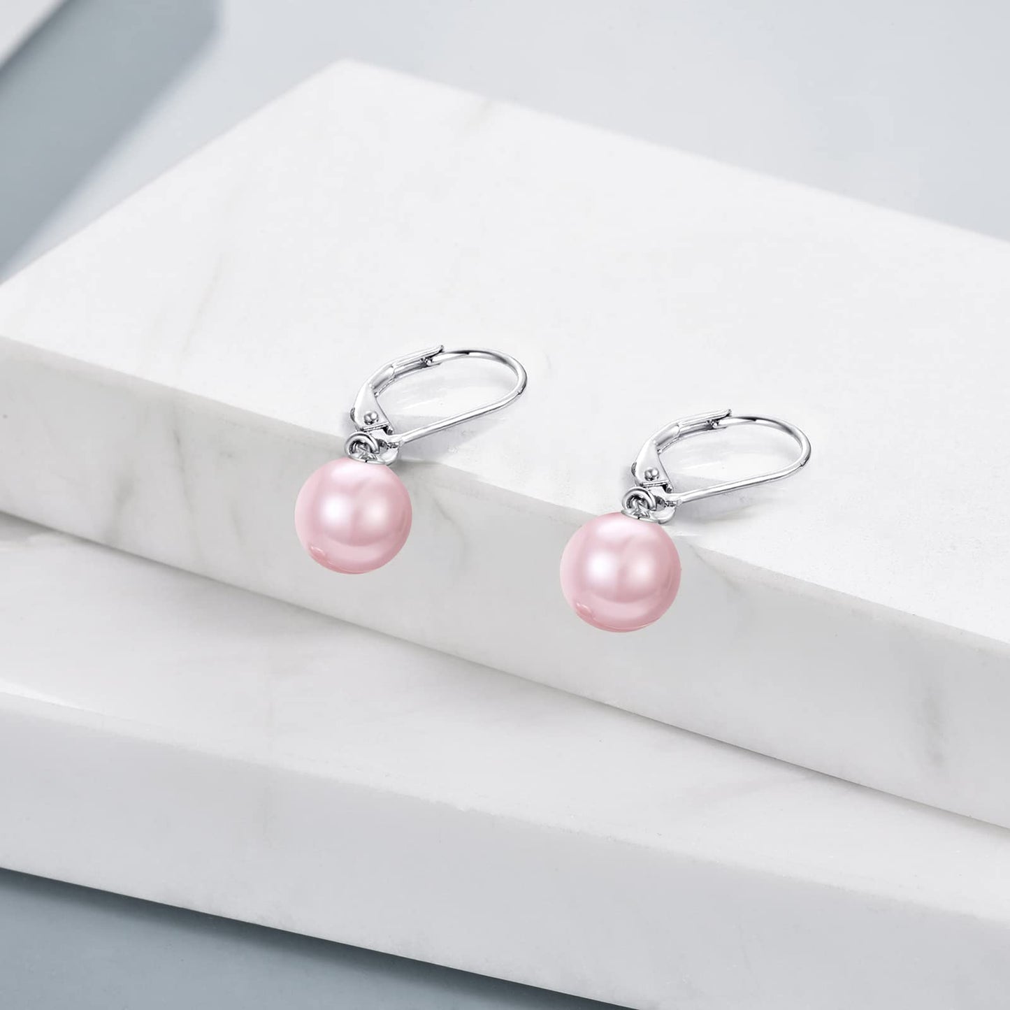 925 Sterling Silver Pink Pearl Leverback Earrings Dangle Drop Jewelry Gifts for Women (Pink Pearl)