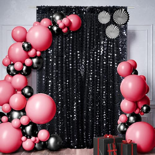 SquarePie Shimmer Wall Backdrop Big Payette Sequin Curtain 4FT x 7FT Black Background for Party Wedding 1 Panel - color: Black