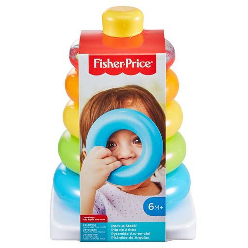Fisher-Price Baby Stacking Toy Rock-A-Stack, Roly-Poly Base with 5 Colorful Rings for Ages 6+ Months