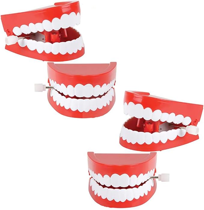 The Dreidel Company Wind Up Teeth Chomping & Chattering Teeth Toys for Kids Birthday Party Favors, Novelty and Gag Gifts, 2.5" Inches (4-Pack)