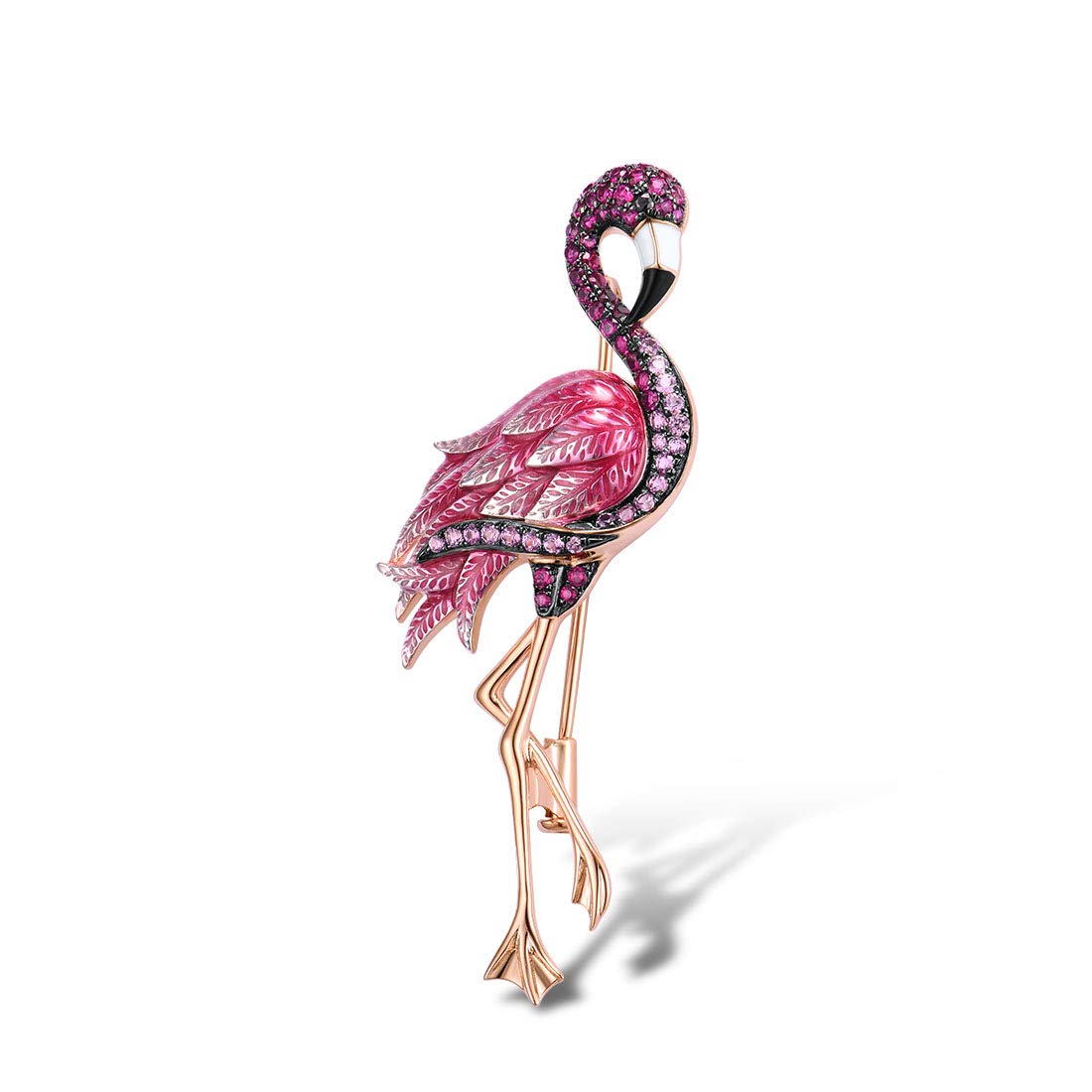 Santuzza Flamingo Brooch 925 Sterling Silver Enamel Bird Created Pink Sapphire Brooches Pin for Women