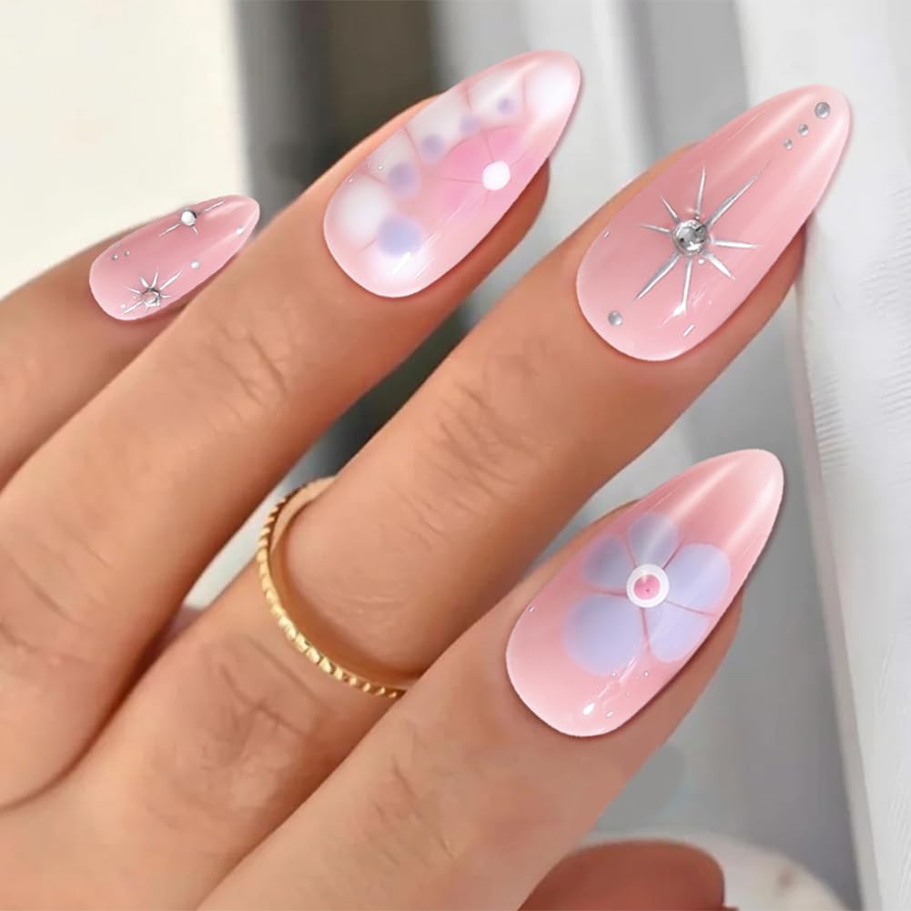 ADAIER Handmade Press On Nails, French Nails,wedding, party,Short Coffin Nails Set for Handmade,Reusable Opaque Nails in 10 Nail Kit for Women(Z-02) (Pink, S)