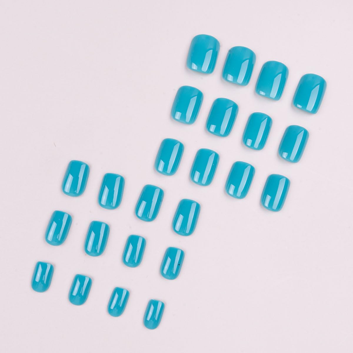 Light Blue Press on Nails Short Square Fake Nails Solid Color Acrylic Stick on Nails Glossy Artificial Nail Full Cover Glue on False Nails for Women Manicure 24Pcs