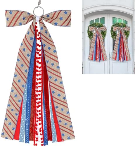 Suncalla 2 Pcs Patriotic Star Ribbon Bow for Wreath Sash for Front Door