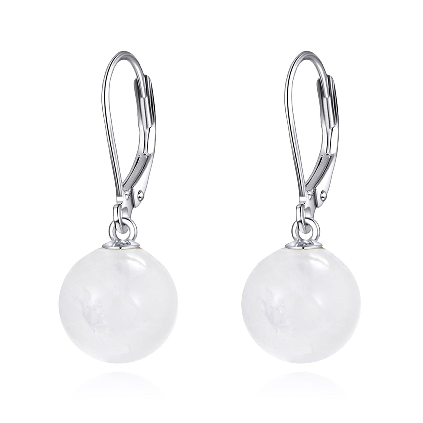 925 Sterling Silver White Agate Leverback Earrings Dangle Drop Jewelry Gifts for Women (White Agate)