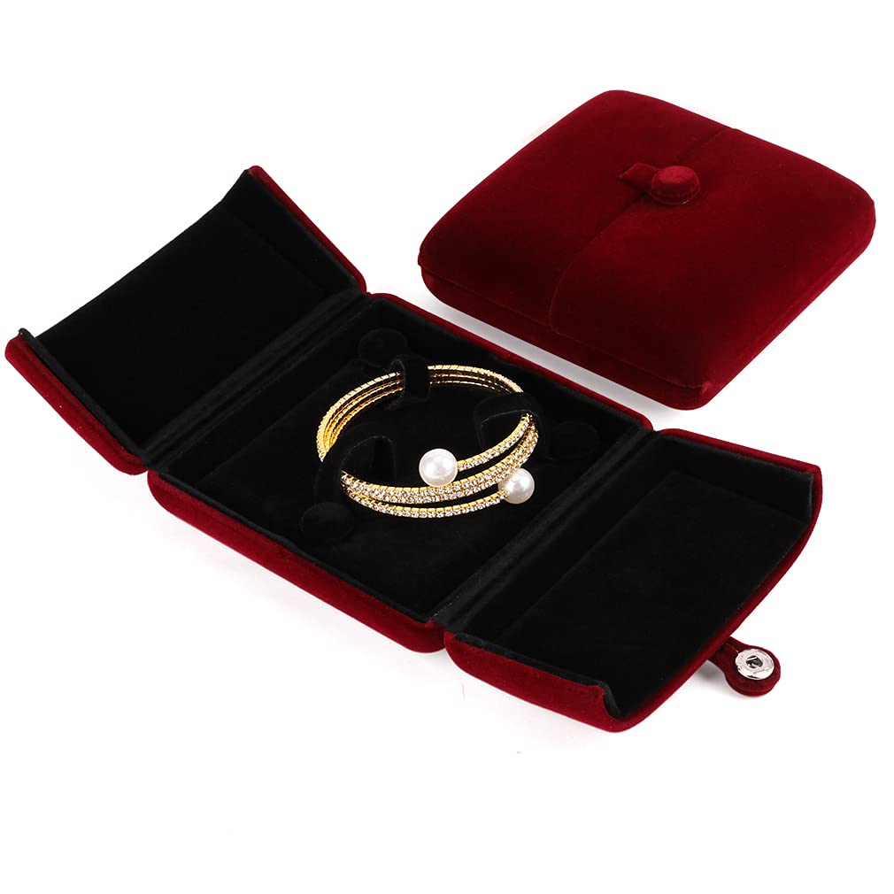 iSuperb Red Wine Velvet Bracelet Box Couple Proposal Jewelry Gift Box Engagement Ring Boxes Jewelry Display Storage for Wedding Anniversary (Bracelet box)