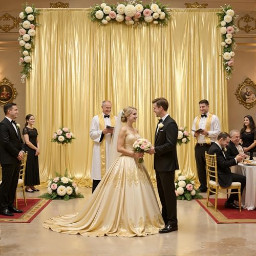 10x10ft Gold Backdrop Curtains Wedding Party Glitter Sequin Curtain Backdrop Fabric Shimmer Drapes Backdrop Bridal Baby Shower Birthday Christmas Photoshoot Background Photography 5x10FT，2 Panels - color: Gold, size: 10ft X 10ft(2 Panels 5ft X 10ft)