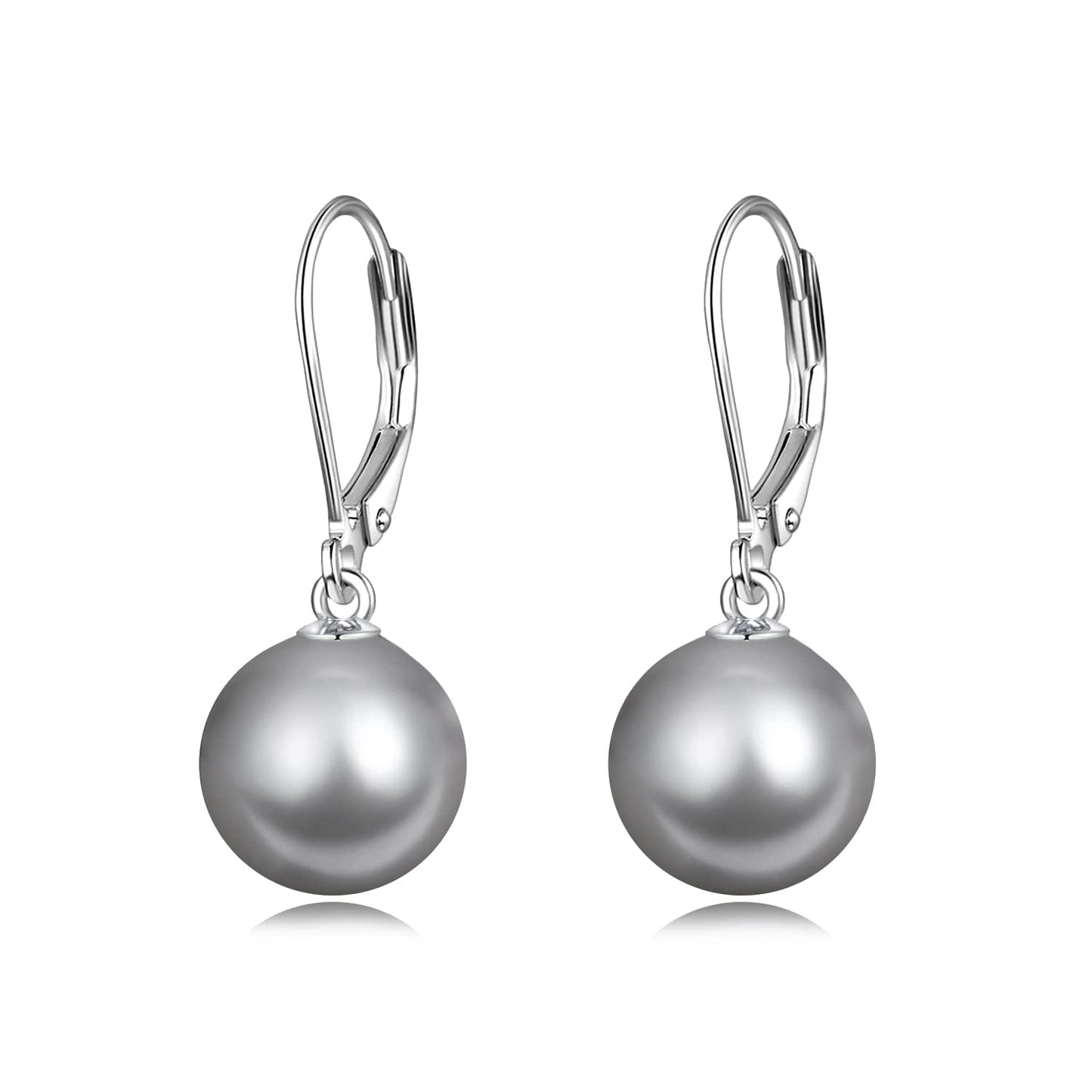 925 Sterling Silver Grey Pearl Leverback Earrings Dangle Drop Jewelry Gifts for Women (Black Pearl-A)