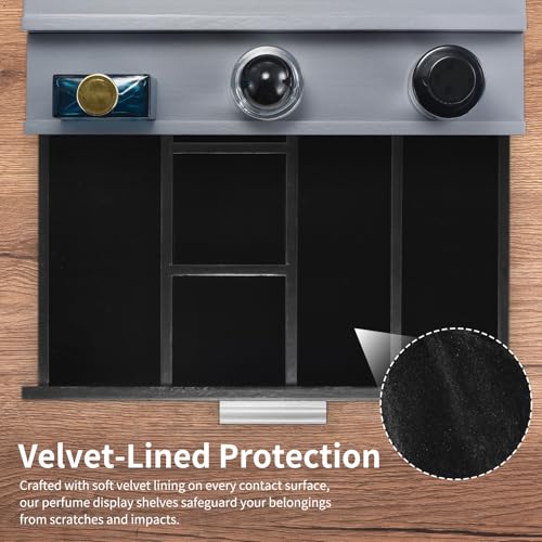 Perfume Organizer for Men, 4 Tier Wood Perfume Display Stand with Velvet Lining Drawer and Hidden Compartment for Watch,Jewelry,Perfume Display Risers,A Gift for Men (Black+Gray) - style: 4 Tier - BlackGrey