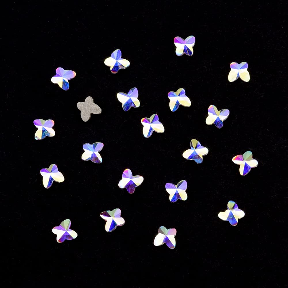 Tisslan 100pcs 2 Size Glass Flat Back Crystal Ab Butterfly Shape Nail Rhinestones 3D Stone Gems for Beauty Acrylic Nails Decoration DIY Crafts Accessories Supply