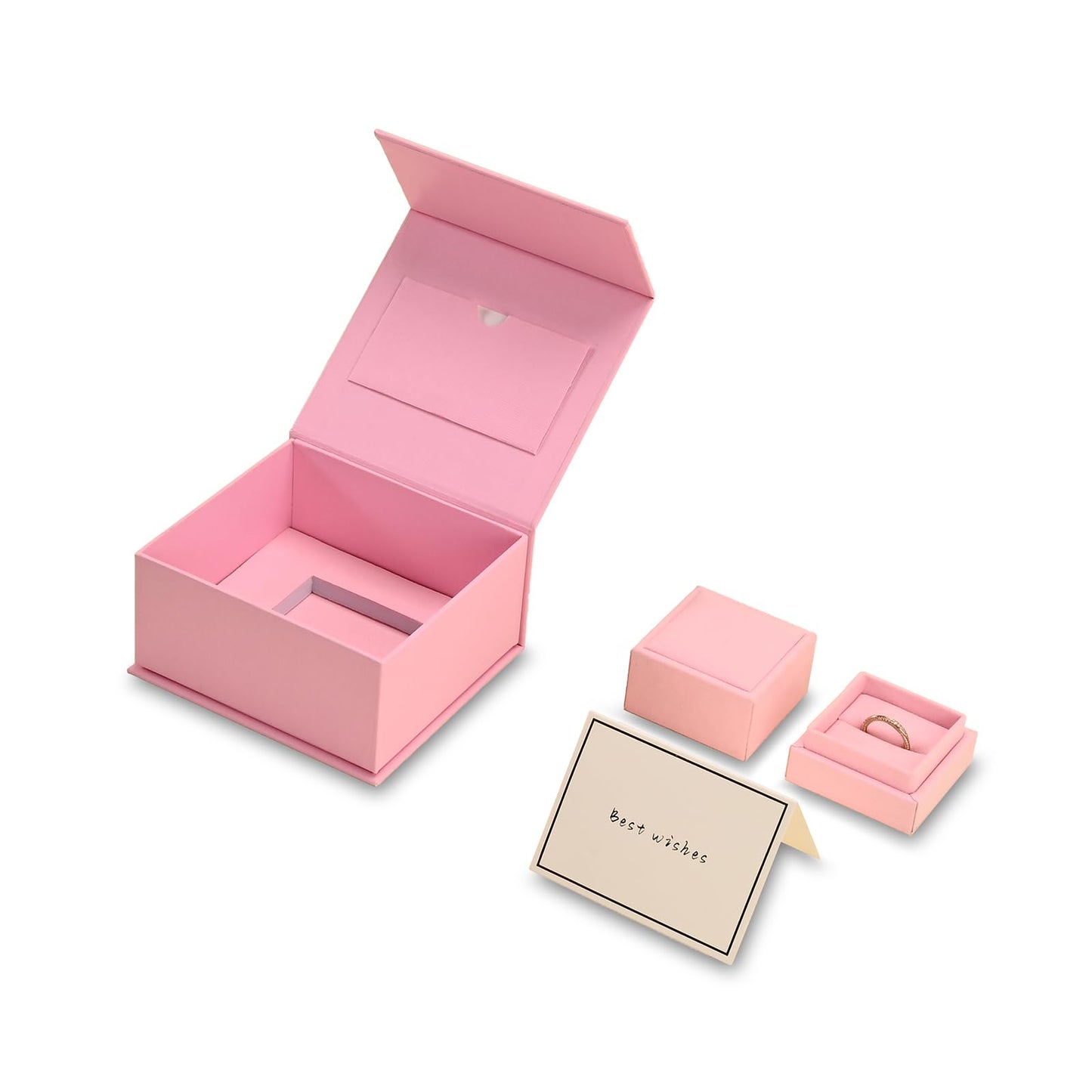 Oirlv Ring Gift Box with Lid Magnetic Boxes for Wedding Proposal Gift Birthday Present with Card(Pink)