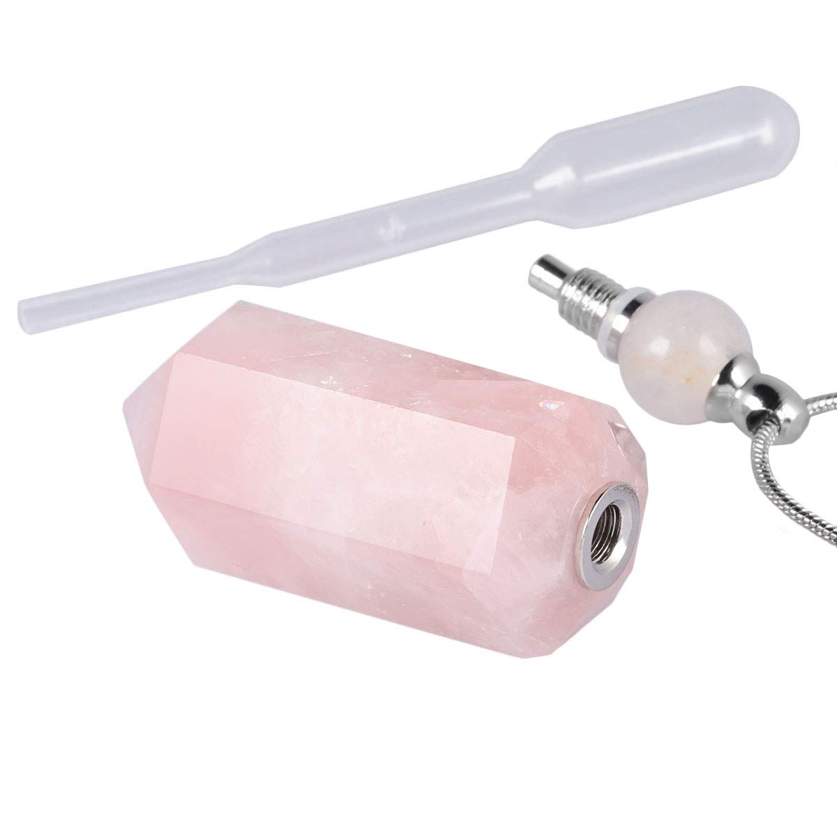 TUMBEELLUWA Essential Oil Diffuser Aromatherapy Stone Pendant Necklace for Unisex,Healing Crystal Point Gemstone Necklace for Women and Men, Rose Quartz Stone