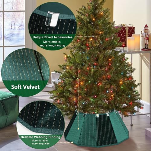 Blissun Christmas Tree Collar, Velvet Foldable Christmas Tree Ring with Golden Dotted line, Christmas Tree Skirt for Artificial Christmas Trees Decoration, Green