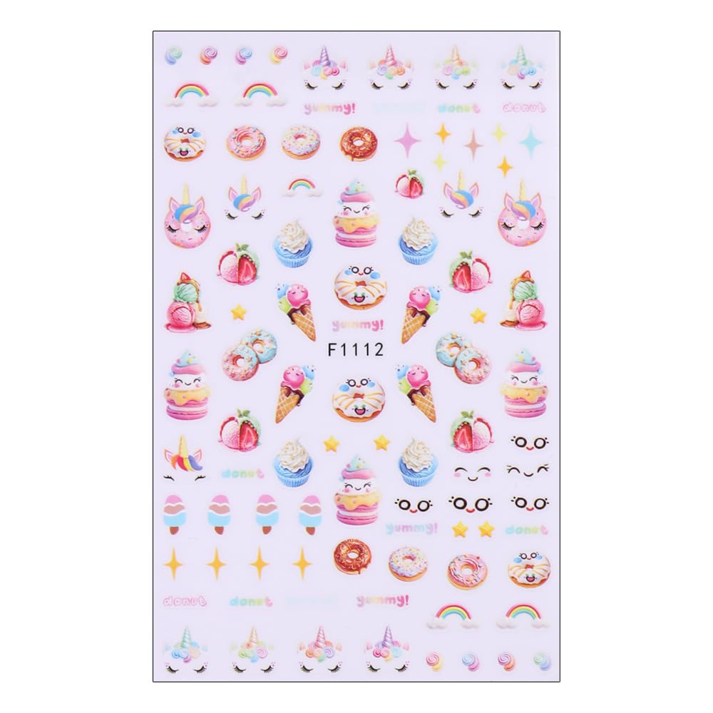 SIMAYKUWA Nail Stickers for Women with Cute Patterns (Colorful Cake and Fruits)